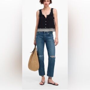 Madewell The Dean Easy Straight Crop Jean in Lanette Wash Distresded Sz 29